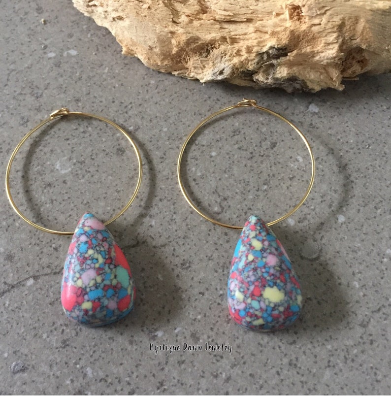 Teardrop Earring Mosaic Teardrop Gold Hoop Earring,Mozaic Hoop Earring,Dangle Earring,Gold Hoop Earring,Mystique Dawn,Gold Filled Earrings