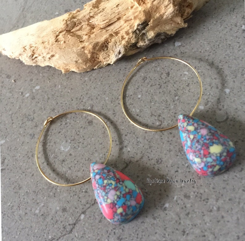 Teardrop Earring Mosaic Teardrop Gold Hoop Earring,Mozaic Hoop Earring,Dangle Earring,Gold Hoop Earring,Mystique Dawn,Gold Filled Earrings