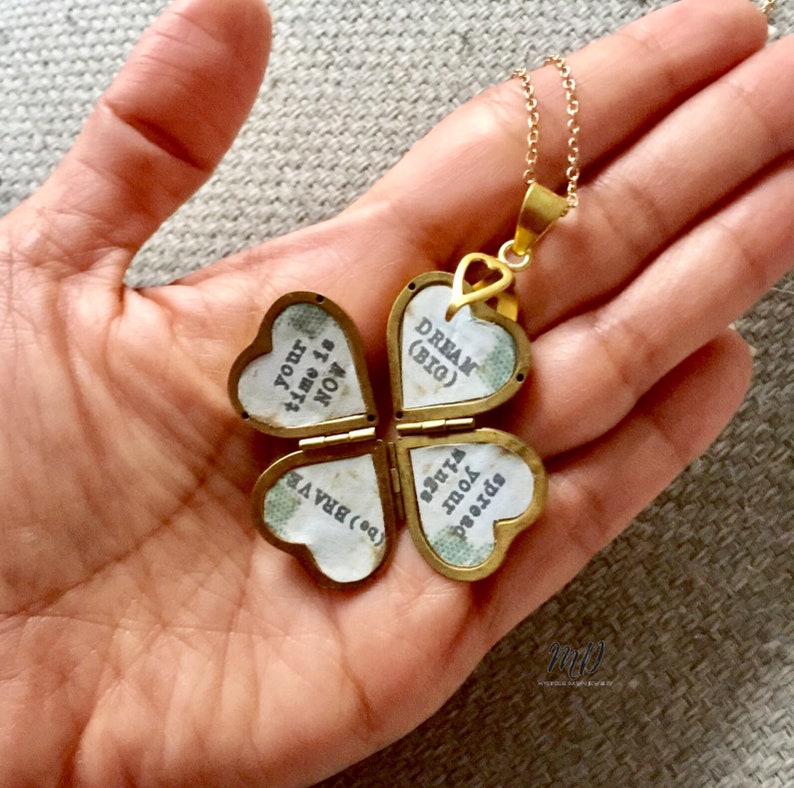 Four Way Locket Graduation Folding Heart Locket Graduation Heart Locket Necklace,Clover Locket Necklace,Multi Photo Locket Clover Locket