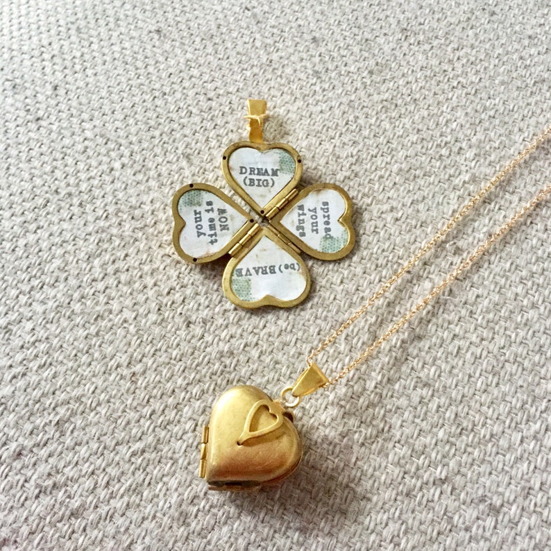 Four Way Locket Graduation Folding Heart Locket Graduation Heart Locket Necklace,Clover Locket Necklace,Multi Photo Locket Clover Locket