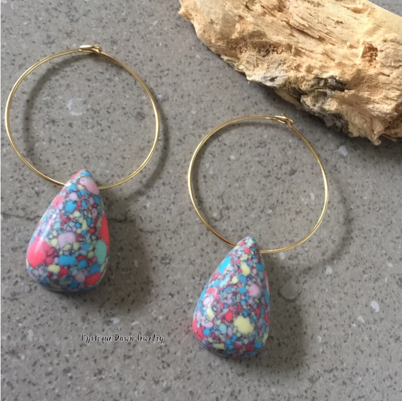 Teardrop Earring Mosaic Teardrop Gold Hoop Earring,Mozaic Hoop Earring,Dangle Earring,Gold Hoop Earring,Mystique Dawn,Gold Filled Earrings