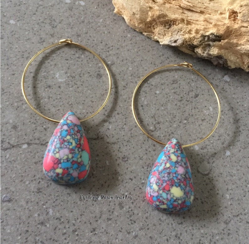 Teardrop Earring Mosaic Teardrop Gold Hoop Earring,Mozaic Hoop Earring,Dangle Earring,Gold Hoop Earring,Mystique Dawn,Gold Filled Earrings