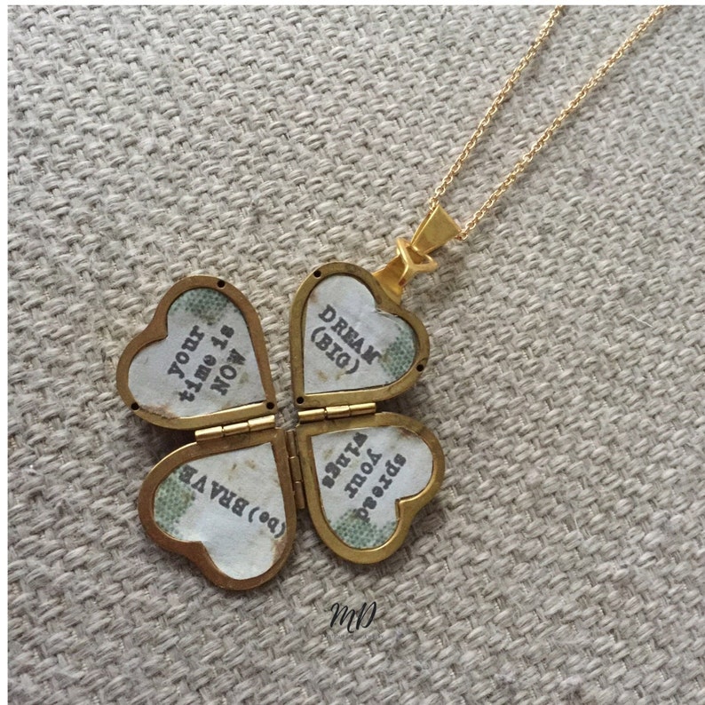Four Way Locket Graduation Folding Heart Locket Graduation Heart Locket Necklace,Clover Locket Necklace,Multi Photo Locket Clover Locket