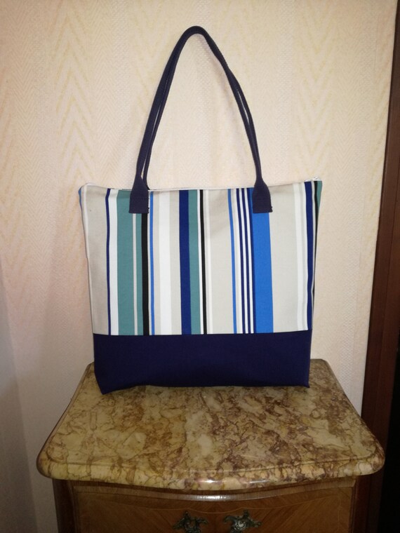 blue striped bag