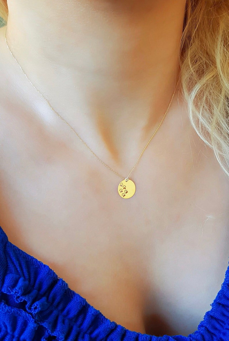 14k Gold Paw Necklace 14k Gold Disc Necklace 14k Gold Small Circle Necklace Round Plate Necklace