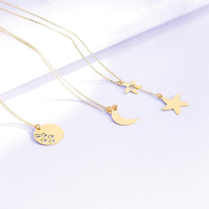 14k Gold Paw Necklace 14k Gold Disc Necklace 14k Gold Small Circle Necklace Round Plate Necklace