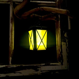 Lantern with yellow glass, windlight, decoration Christmas