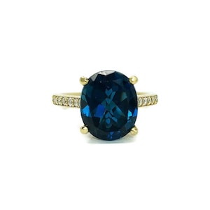 Oval London Blue Topaz & Diamonds Ring in 14KYellow Gold, Gemstone Ring, Engagement Ring, Birthday Ring, Valentine Gift, Romantic Gift