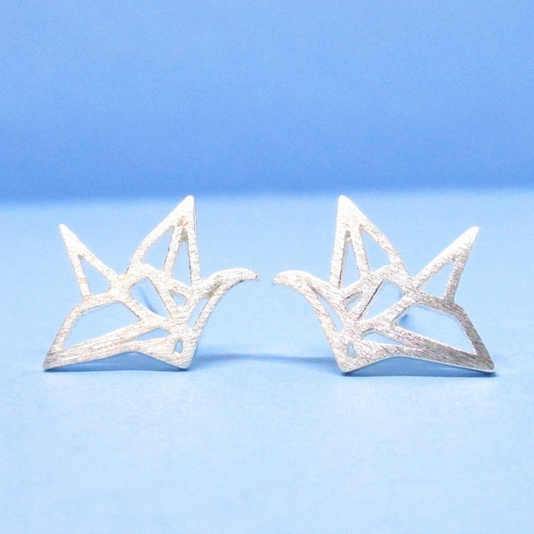 Tiny 925 Sterling Silver Origami Crane Stud Earrings