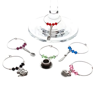 Breakfast at Tiffanys Swarovski Wine Glass Charm Set of 6, Wine Glass Charm, Wine Glass Markers, Silver Wine Charm, Swarovski Wine Charm image 1