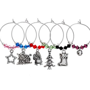 Christmas Sparkles Swarovski Wine Glass Charm Set of 6, Wine Glass Charm, Wine Glass Markers, Silver Wine Charm, Christmas Wine Charm image 2