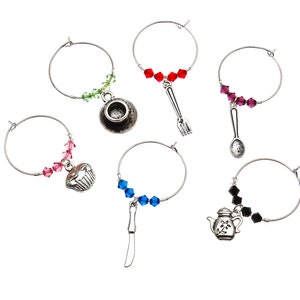 Breakfast at Tiffanys Swarovski Wine Glass Charm Set of 6, Wine Glass Charm, Wine Glass Markers, Silver Wine Charm, Swarovski Wine Charm image 2