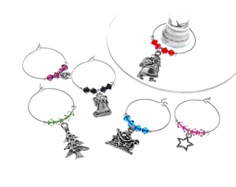 Christmas Sparkles Swarovski Wine Glass Charm Set of 6, Wine Glass Charm, Wine Glass Markers, Silver Wine Charm, Christmas Wine Charm