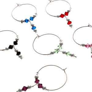 Jangler Swarovski Wine Glass Charm Set of 6, Wine Glass Charm, Wine Glass Markers, Silver Wine Charm, Swarovski Wine Charm image 2