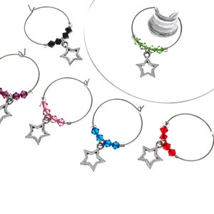 Starstruck Swarovski Wine Glass Charm Set of 6, Wine Glass Charm, Wine Glass Markers, Silver Wine Charm, Christmas Wine Charm image 2