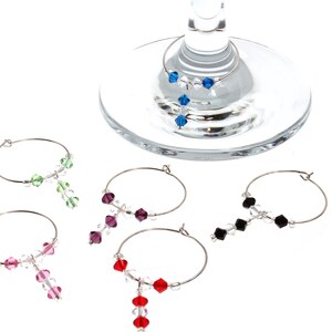 Radiance Swarovski Wine Glass Charm Set of 6, Wine Glass Charm, Wine Glass Markers, Silver Wine Charm, Swarovski Wine Charm image 1