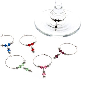 Jangler Swarovski Wine Glass Charm Set of 6, Wine Glass Charm, Wine Glass Markers, Silver Wine Charm, Swarovski Wine Charm image 1