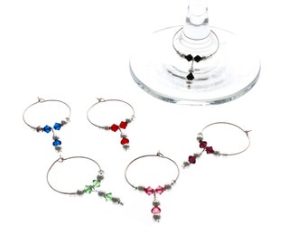 Jangler Swarovski Wine Glass Charm Set of 6, Wine Glass Charm, Wine Glass Markers, Silver Wine Charm, Swarovski Wine Charm