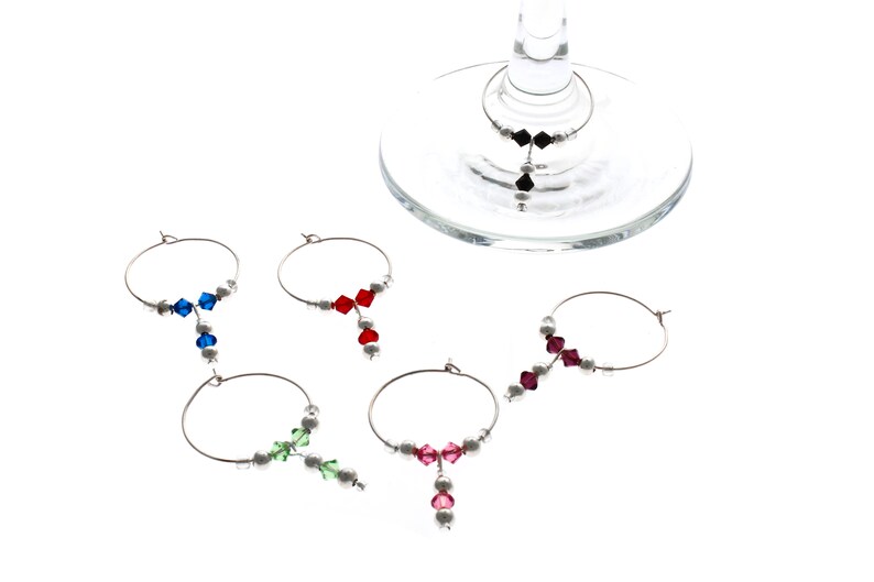 Jangler Swarovski Wine Glass Charm Set of 6, Wine Glass Charm, Wine Glass Markers, Silver Wine Charm, Swarovski Wine Charm image 1