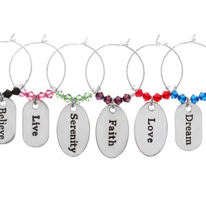 Karma Swarovski Wine Glass Charm Set of 6, Wine Glass Charm, Wine Glass Markers, Silver Wine Charm, Swarovski Wine Charm image 1