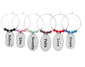 Karma Swarovski Wine Glass Charm Set of 6, Wine Glass Charm, Wine Glass Markers, Silver Wine Charm, Swarovski Wine Charm