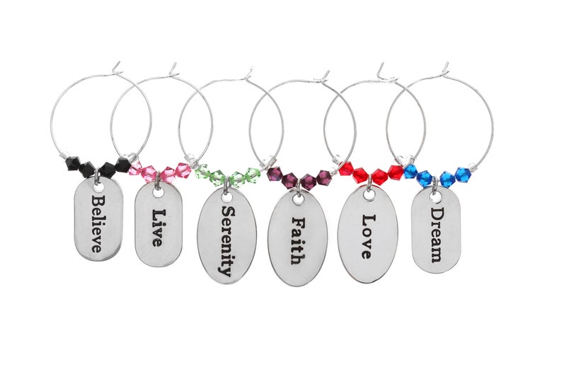 Karma Swarovski Wine Glass Charm Set of 6, Wine Glass Charm, Wine Glass Markers, Silver Wine Charm, Swarovski Wine Charm image 1