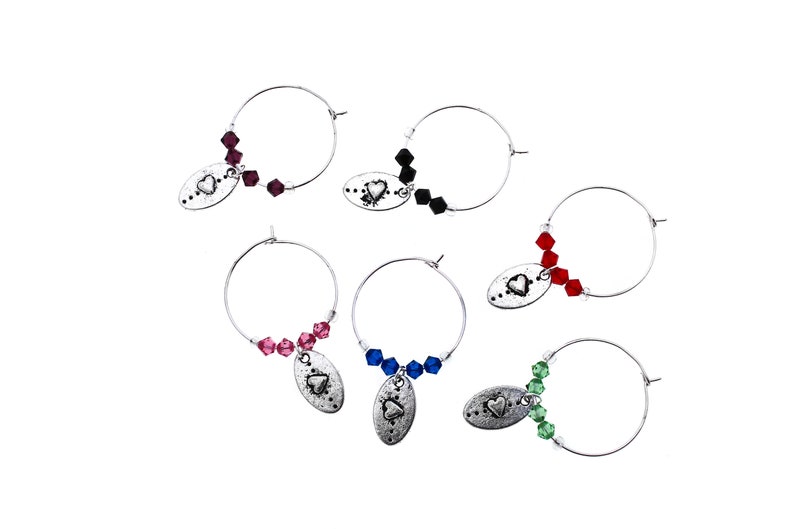 Smitten Swarovski Wine Glass Charm Set of 6, Wine Glass Charm, Wine Glass Markers, Silver Wine Charm, Swarovski Wine Charm image 2