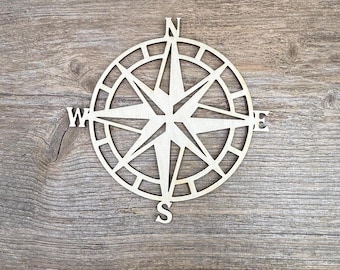 Compass Wind Rose Wood Cutout – Laser Cut Nautical Shape – Unfinished Wood Blank – DIY Craft