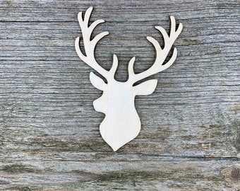 Wooden deer shape,  wooden stag, antlers, various sizes, for crafts , decoration, natural wood