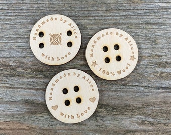 Personalized wooden buttons, handmade labels, knitting, personalized, tags, crotchet sewing