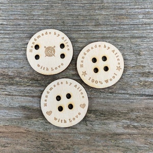 Personalized wooden buttons, handmade labels, knitting, personalized, tags, crotchet sewing