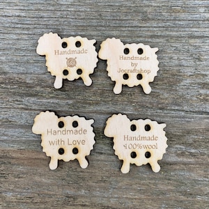 Bottoni in legno personalizzati, etichette fatte a mano, lavoro a maglia, uncinetto, personalizzati, etichette per pecore, uncinetto, cucito