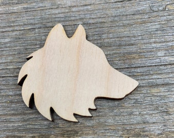 Forme de loup en bois, tête de loup, différentes tailles, pour travaux manuels, animaux de la forêt, animaux en bois, décoration, bois naturel