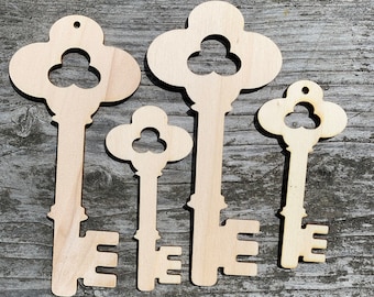 Santa magic key,  wooden tags, gift decoration, decoupage, plywood, natural wood