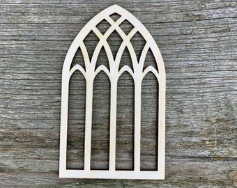 Wooden Gothic window, window, church window various sizes, for crafts , decoration, natural wood