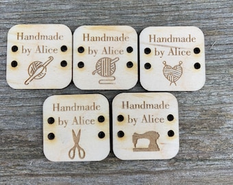 Personalized wooden buttons, handmade labels, knitting, personalized, crotchet, sewing