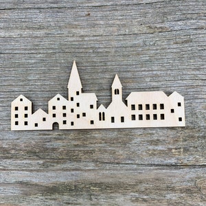 Contour de la ville, ligne d'horizon, maisons, bâtiments, contour du village, contour de la ville, différentes tailles, pour travaux manuels, décoration, bois naturel