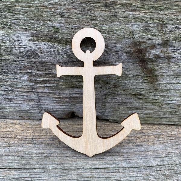 Wooden anchor shape,  various sizes, for crafts , decoration, natural wood