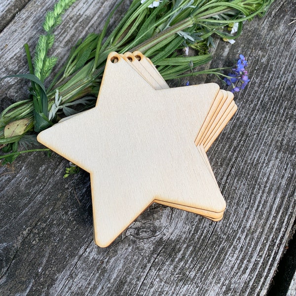 10cm  - 3.94" Blank wooden tags, stars, bunting, plywood, unpainted, gift decoration,wedding favours, decoupage, natural wood