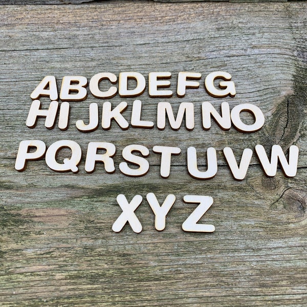 1,5 cm - 3 cm lettres en bois, alphabet, non peint, découpage, contreplaqué, bois naturel