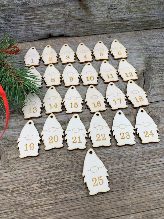 Adventskalender Zahlen Holz - 24-teiliges Set Mit Weihnachtsmotiven Zum DIY