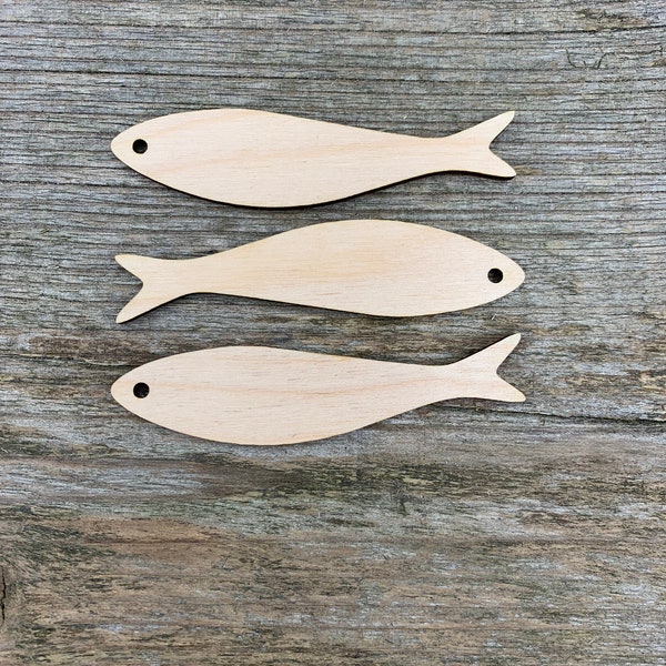 Poisson en bois, formes en bois, sardine en bois, anchois, différentes tailles, pour l'artisanat, décoration, bois naturel