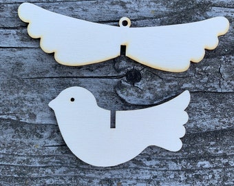 Wooden 3d bird, natural wood, self assembly, blank shape