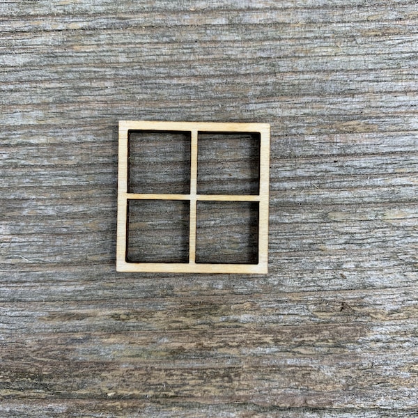 Square mini window, wooden window  frame, fairy, elf door window, doll house window, bird house, various sizes, for crafts , natural wood