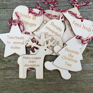 Countdown to Christmas, Advent calendar  Kids activity Tasks / Acts of kindness tags,  wooden Christmas tags, set ot 12 or 24
