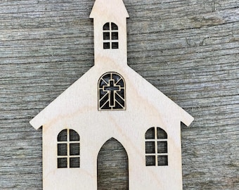 Wooden church shape,  various sizes, for crafts , decoration, natural wood