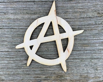 Anarchie-Symbol aus Holz, verschiedene Größen, für Bastelarbeiten und Dekoration, Naturholz