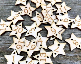 Halloween Advent Calendar: Wooden Number Star Tags 1-31