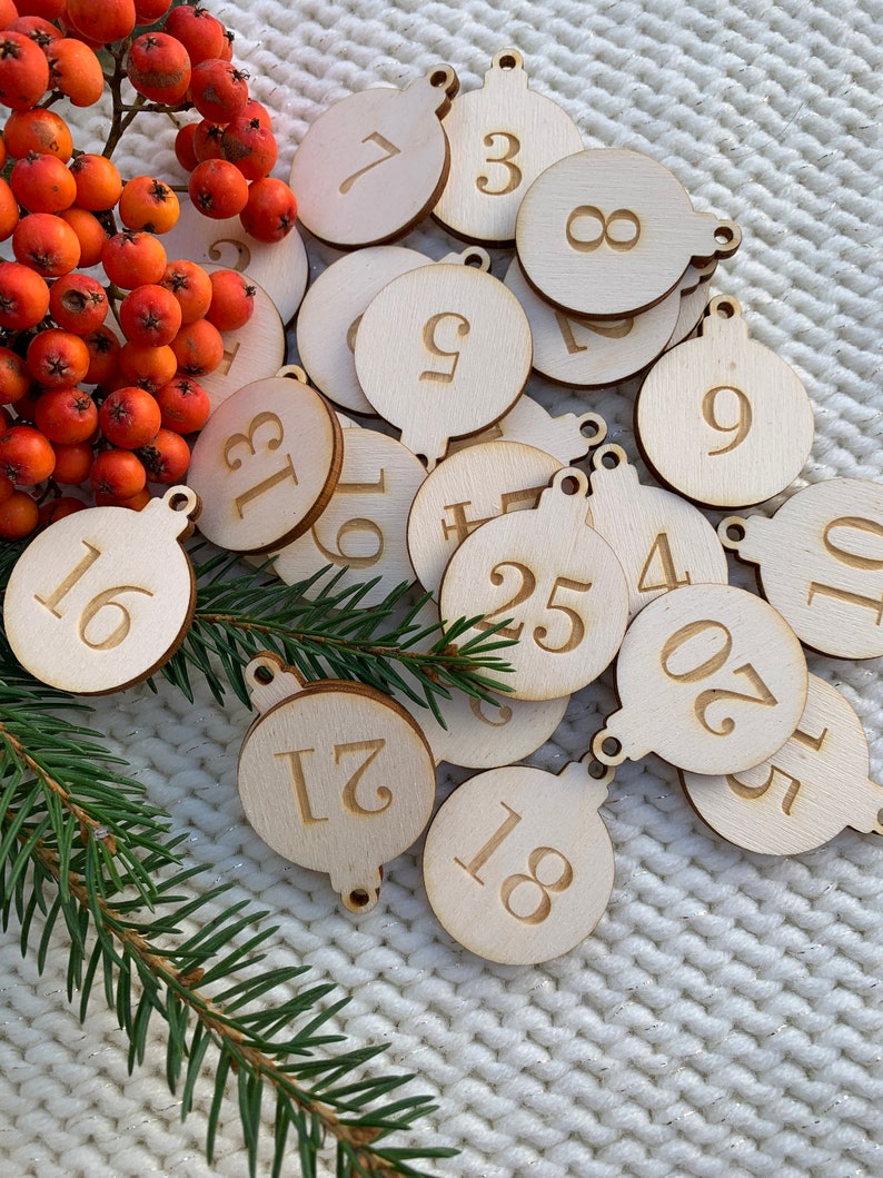 Advent calendar Wooden number tags natural wood reusable Etsy