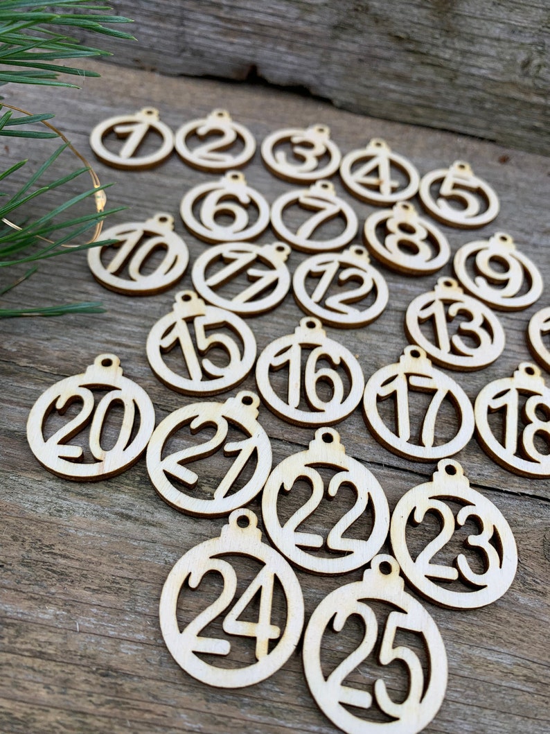 Christmas advent calendar, Advent calendar Wooden number tags, countdown to Chirstmas, Christmas tags, set of 25, wooden baubles image 4